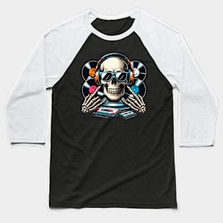 Skull head with headphones and sunglasses in a retro style. Baseball T-Shirt